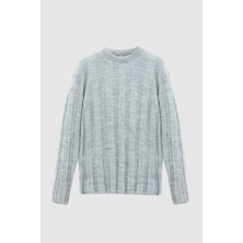 Twn Slim Fit Gri Rib Örgü Kazak 3EC063302441M