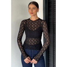 Gülseli Kadın Dik Yaka Likralı Transparan Bluz P-00019006