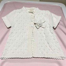 Ponponlu Yaka Fiyonk Detaylı Triko Hırka - LY3006-KREM-3 - 6 Ay Krem