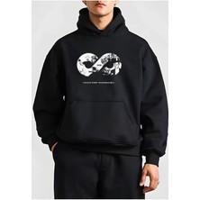 Rawea Fashion 10 Kasıma Özel Üç Iplik Kapüşonlu Baskılı Sweatshirt - Siyah