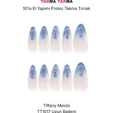 Takma Takma 10'lu Mavi Uzun Badem TT1017 Tekrar Kullanılabilir El Yapımı Protez Takma Tırnak - Mavi-M