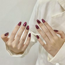 Takma Takma 10'lu Pembe Kısa Oval TT1181 Tekrar Kullanılabilir El Yapımı Protez Takma Tırnak - Pembe-S