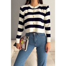 Noa Noa Kadın Çizgili Altın Düğmeli Triko Hırka – Parisian Line