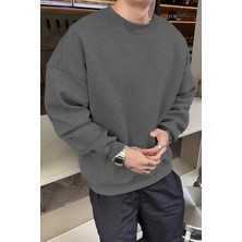 Rawea Fashion Erkek Düz Bisiklet Yaka Sweat - Füme