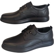 Oktay Kundura Siyah Erkek Hakiki Deri B777 Ortopedik Oxford Bemsa Klasik Bağcıksız Ayakkabı