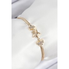 Kaufhier Pirinç Zirkon Taşlı Yıldız Model Gold Renk Kadın Bileklik