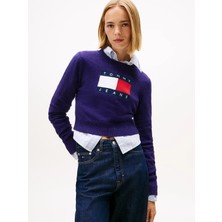 Tommy Hilfiger Tjw Işıltılı Bayrak Desenli Kadın Mor Kazak DW0DW21690VLY