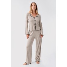 Artış Collection Uzun Kollu Kurdele Fiyonk Detaylı Esnek Viskoz Pijama Takım 18208