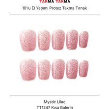 Takma Takma 10'lu Mor Kısa Yuvarlak TT1247 Tekrar Kullanılabilir El Yapımı Protez Takma Tırnak - Mor-S