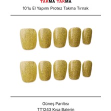 Takma Takma 10'lu Yeşil Kısa Balerin TT1243 Tekrar Kullanılabilir El Yapımı Protez Takma Tırnak - Yeşil-M