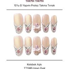 Takma Takma 10'lu Ten Rengi Uzun Oval TT1385 Tekrar Kullanılabilir El Yapımı Protez Takma Tırnak - Ten Rengi-XS