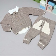 Paça Detaylı Gömlek Yaka Bodyli Triko Alt Üst Takım - ANG2929-VIZON-6 Ay Vizon