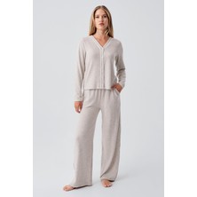 Artış Collection Uzun Kollu Düğmeli Esnek Yumuşak Dokulu Viskoz Pijama Takım 18205
