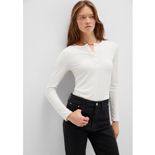 Mavi Uzun Kollu Ekru Basic Tişört 1613621-80194