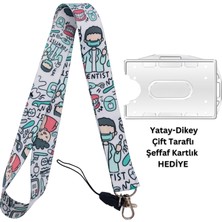 Doktorbonem Diş Hekimi Dentist Kart Askısı Yaka Kartı Boyun Askı Ipi Telefon Askısı Yatay Dikey Kart Koruyucu