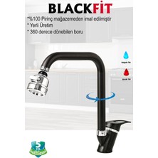 Blackfit Siyah Mix Mutfak Bataryası Oynar Başlıklı Mutfak Musluğu Eviye Bataryası Çift Su Girişli