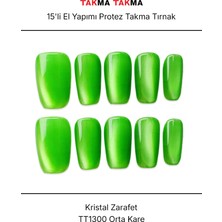 Takma Takma 15'li Yeşil Orta Kare TT1300 Tekrar Kullanılabilir El Yapımı Protez Takma Tırnak - Yeşil-S