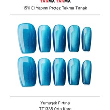 Takma Takma 15'li Kırmızı Orta Kare TT1335 Tekrar Kullanılabilir El Yapımı Protez Takma Tırnak - Kırmızı-L