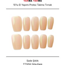 Takma Takma 10'lu Gümüş Orta Kare TT1252 Tekrar Kullanılabilir El Yapımı Protez Takma Tırnak - Gümüş-XS