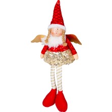 Herdekora Yılbaşı Süsü, Oturan Kanatlı Peri Figürü, Kırmızı - Gold Etekli, 17X5