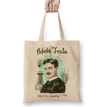 Toyaso Nikola Tesla Nicola Tesla Beyaz Bez Çanta Uzun Saplı Alışveriş Çantası Plaj Çantası