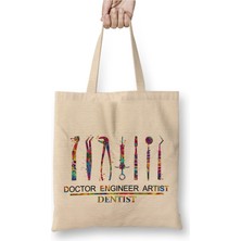 Toyaso Doctor Engineer Artist Dentist Beyaz Bez Çanta Uzun Saplı Alışveriş Çantası Plaj Çantası