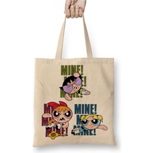 Toyaso Powerpuff Girls Beyaz Bez Çanta Uzun Saplı Alışveriş Çantası Plaj Çantası