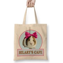 Toyaso Fleabag Guinea Pig Cafe Beyaz Bez Çanta Uzun Saplı Alışveriş Çantası Plaj Çantası