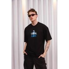 Rawea Fashion Unisex Bisiklet Yaka Baskılı Oversize T-Shirt - Siyah