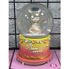 Tunç Kedi Seven Kız Temalı Işıklı Müzikli Kar Püskürtmeli Büyük Boy Pilli Kar Küresi