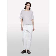 Sisley Keten Karışımlı Bisiklet Yaka Oversize T-Shirt Kadın Gri T-Shirt - 325P105GM106H