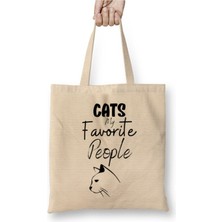 Toyaso Cat Lover Gifts For Women Kedi Komik Beyaz Bez Çanta Uzun Saplı Alışveriş Çantası Plaj Çantası