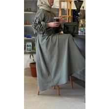 Touche Kolları Büzgülü Ceket Elbise Takım Haki