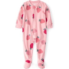 Carter's Kız Bebek Pembe Polar Tulum Çilek Desenli %100 Polyester Rahat ve Şık Tasarım