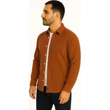 Rawea Fashion Erkek Fitilli Kadife Cepli Gömlek Oversize Rahat Kalıp - Kahverengi