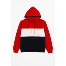 Markapia Man Erkek Kapüşonlu Cepli Içi Polarlı Parçalı Kırmızı Sweatshirt