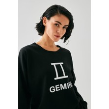 Modaserdem  Kadın Siyah Ikizler Burcu Oversize 2 Iplik Eşofman Ev Giyim Takımı