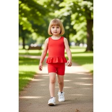 PayBuy Kız Çocuk Pamuklu Kolsuz Fırfır Detaylı Örme Takım Kaliteli Şık Rahat  Günlük