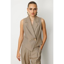 Ekol Kadın Kruvaze Yaka Ince Fitilli Yelek 5053 Gold