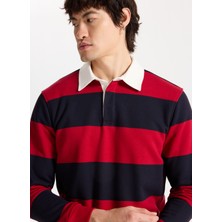 Mustang Gömlek Yaka Kırmızı - Lacivert Erkek Sweatshırt M5WM-SWT1523