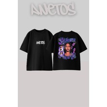 Anetos Rihanna 6 Tasarım Sırt Baskılı Pamuk Siyah Oversize T-Shirt