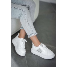 Rümeysa Lima Kadın Taşlı Deri Sneakers Beyaz