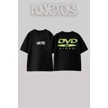 Anetos DVD Vıdeo Tasarım Sırt Baskılı Pamuk Siyah Oversize T-Shirt