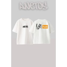 Anetos Korn 1 Tasarım Sırt Baskılı Pamuk Beyaz Oversize T-Shirt