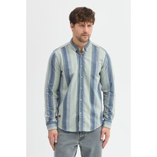 Cosplay Regular Fit Pamuk Karışımlı Melanj Çizgili Düğmeli Yaka Erkek Gömlek