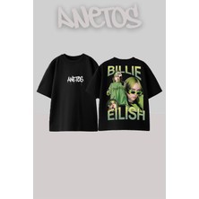 Anetos Bılle Eılısh Tasarım Sırt Baskılı Pamuk Siyah Oversize T-Shirt