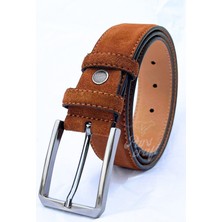 Parscraft Hakiki Süet Deri Taba Erkek Kemer 3,5 cm Orijinal Klasik Kumaş Pantolon Kemeri