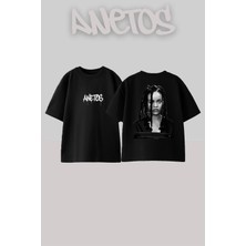 Anetos Rihanna 2 Tasarım Sırt Baskılı Pamuk Siyah Oversize T-Shirt