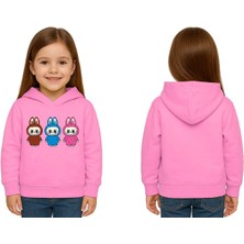 Sedirli Unisex Baskılı Çocuk Swaetshirt Labubu Baskılı Kapüşonlu 3 Iplik Şardonlu