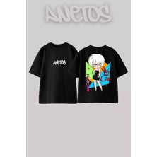 Anetos Madonna 2 Tasarım Sırt Baskılı Pamuk Siyah Oversize T-Shirt